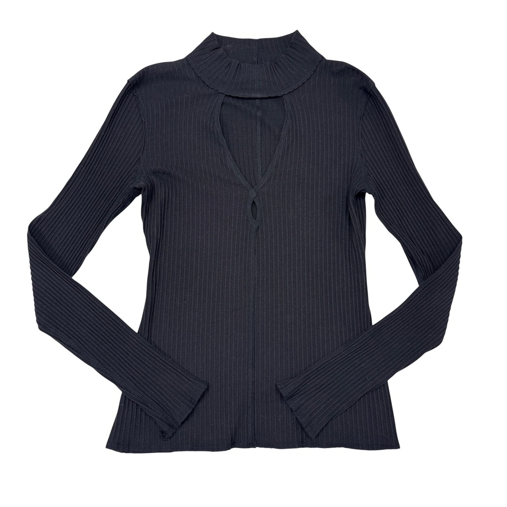 Free People Intimately FP Top Size Small Black Ribbed Keyhole Mock Neck
